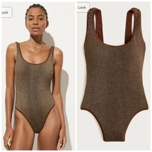 J.Crew NWT Claudia Metallic Scrunchie One-Piece Swimsuit in Dark Twig